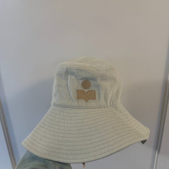 NWT Isabel Marant Denim Bucket Hat Fisherman Embroidered Logo Light Blue - Picture 2 of 8